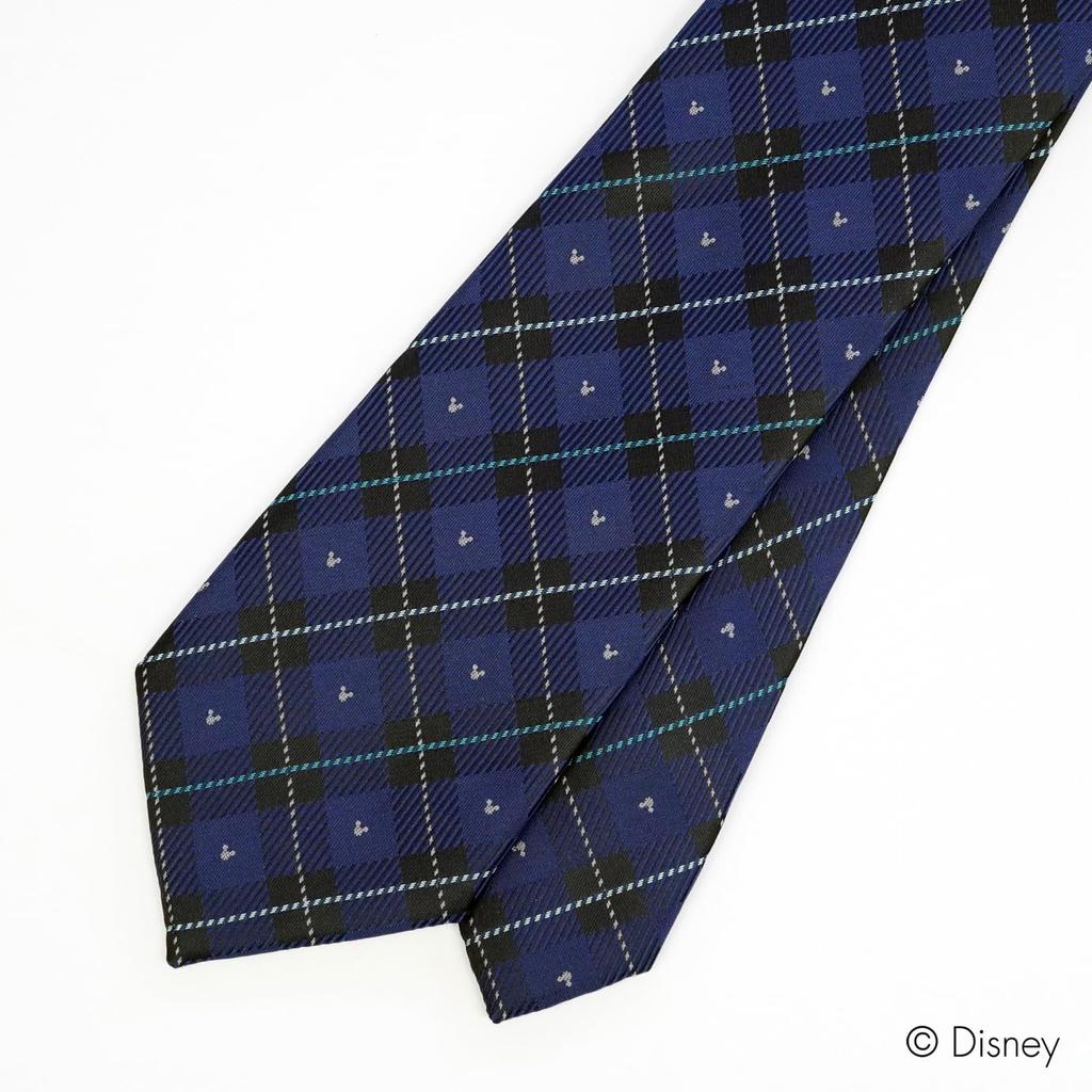 [Disney] Mitsumaru Silhouette Check Pattern Tie D50036 Navy x Green Free Size Business Casual Gift