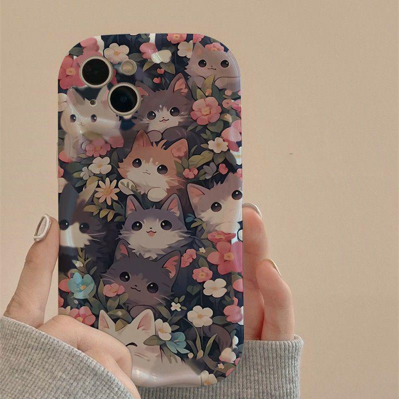 

Creative Sea Flower Cat Case for iPhone 12 Pro Max, 13, 14, and 15 - Full Coverage, Soft Design iPhone 11 Pro Max