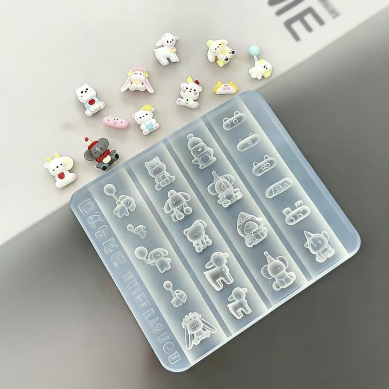 1/3Pcs 3D Silicone Nail Art Mold Bow Cartoon Animal Relief Pattern Design Diy Transparent Templates Manicure Design Tool