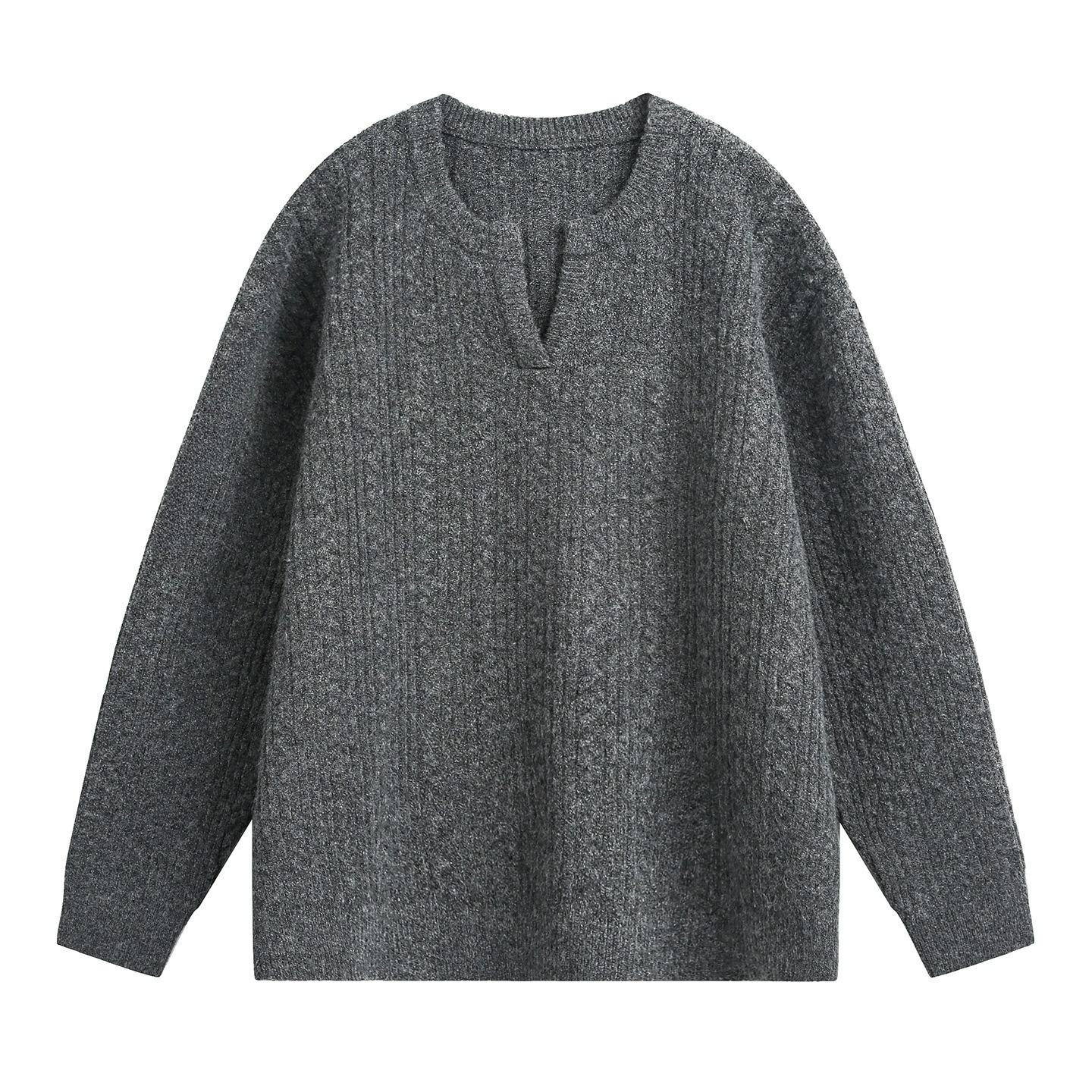 

Retro Twisted Texture Small V-neck Sweater Men s Autumn and Winter Lazy Loose Pullover Sweater Solid Color Sweater Jacket XXL