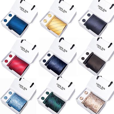 Men'S Business Tie Square Scarf Gift Box Striped Plain Suit Shirt Tie Black Gift Box Set