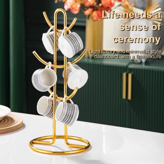 Metall Kopphållare Träd 6 Krokar Kaffemugghållare Stark Lastbärande Koppträd Koppvisningsorganisatorställ för Köksbänkskiva