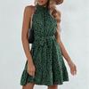 Ladies Casual Fashion Sexy New Sleeveless Dot Lace-up Ruffle Dress