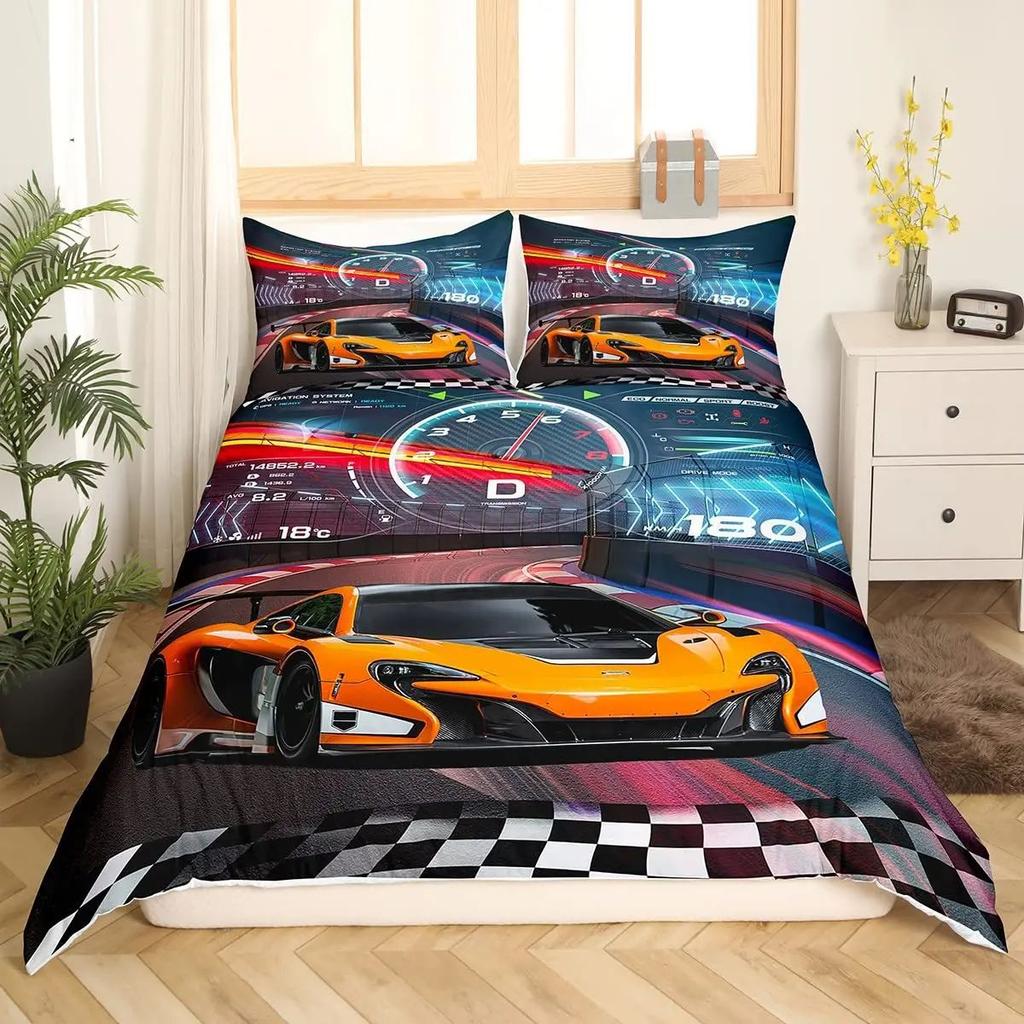 3D Rennsport Daunendecken-Set Groß Jungen Schlafzimmer Steppdecken-Set Dreiteiliges Set