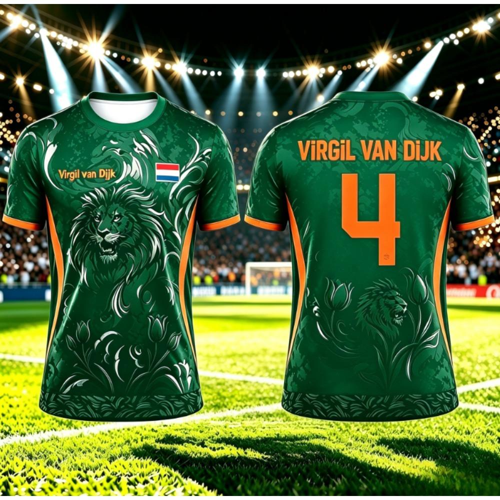 Kids Netherlands Flag Print Football Jersey Men s Casual Breathable Short Sleeve Tops Summer Men  Sports Training Soccer T-shirt S