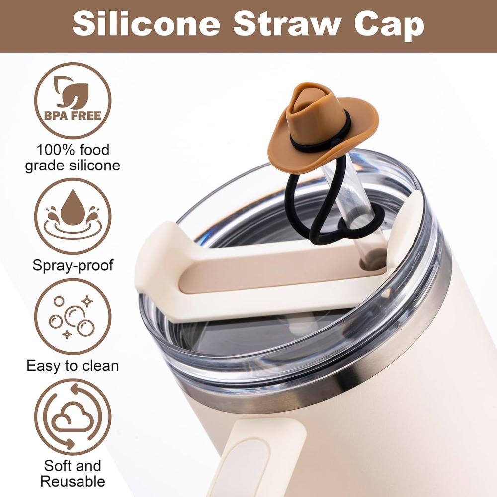 Silicone Cowboy Hat Straw Covers Caps Compatible With Stanleys Cup 30 40 Oz Tumbler Cute Protector Cap Mug Straw Tip Decorations