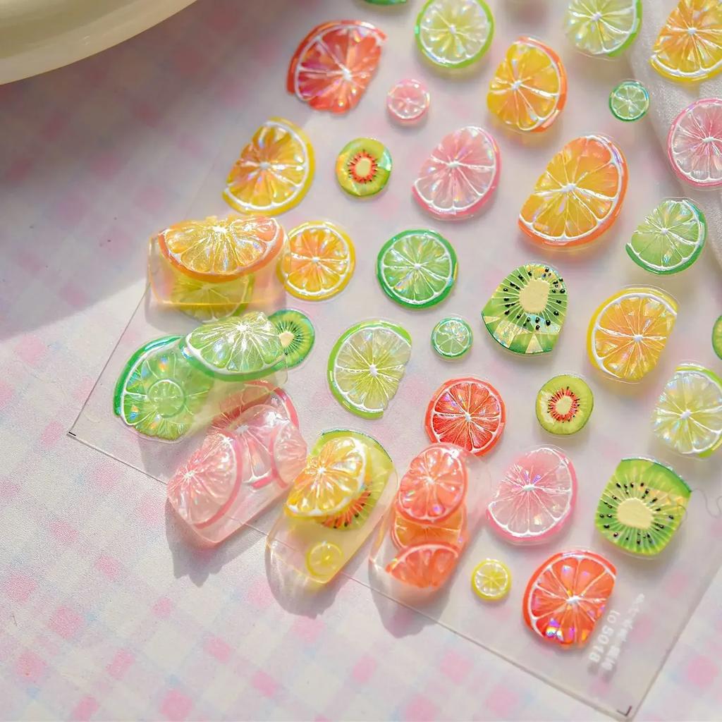 5D Pudding Jelly Dessert Fruit Cherry Pink Claw Print Bowknot Tie Knot Love Heart Stars Nail Art Sticker Adhesive Manicure Decal