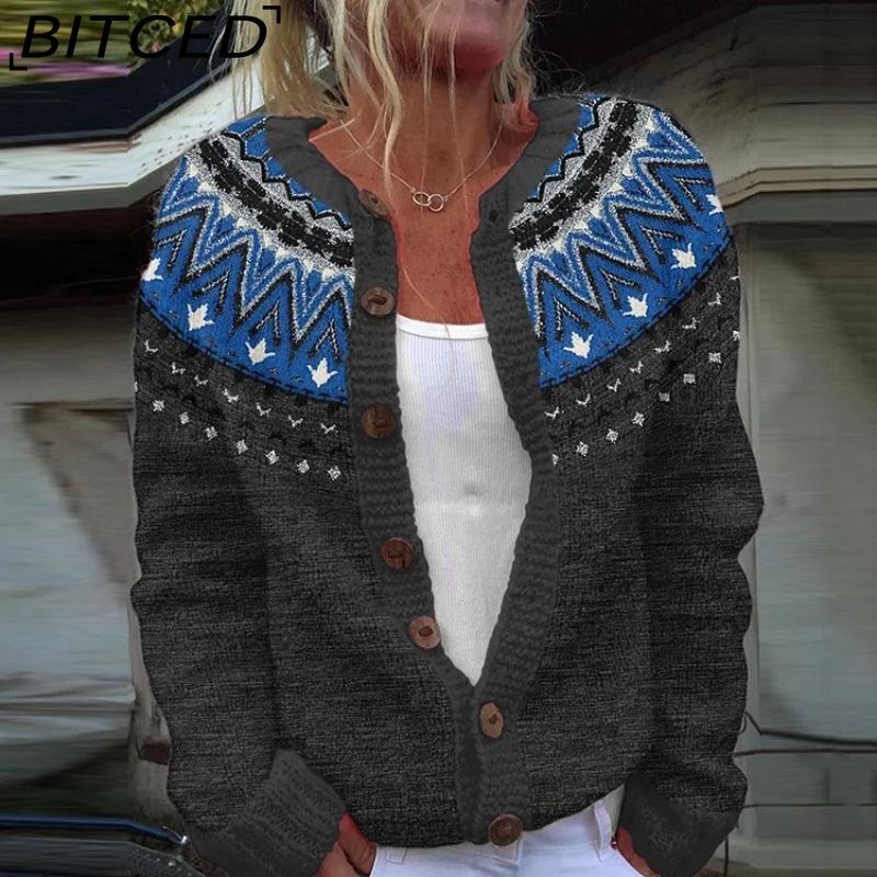 BITCED Women's Cardigan Sweater - Color-Blocked Oversized Knit Top