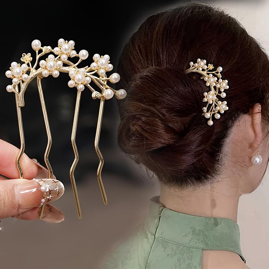 

French Retro Hairpin with Pearl Flower Elegant Hairpin for Women, Daily U-shaped Hairpin for Women, Alloy Hairpin for Women Size fits all