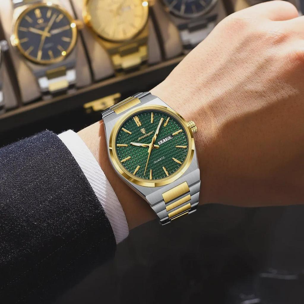 POEDAGAR Luxury Men Watch Date Week Waterproof Luminous Stainless Steel Watch For Man Casual Quartz Men's Watches