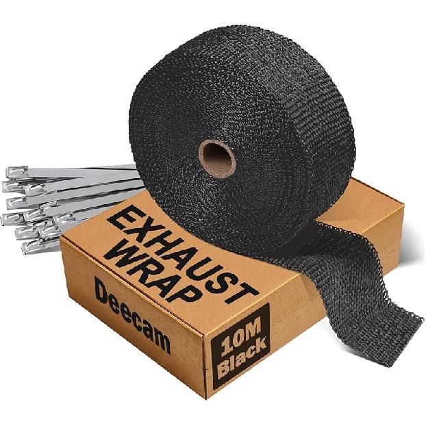 Deecam Exhaust Heat Wrap, 2'' X 16.5' Black Fiberglass Heat Resistant Exhaust Wrap Roll For Motorcycle, Car Exhaust Pipe Heat Ulation Muffler Tape