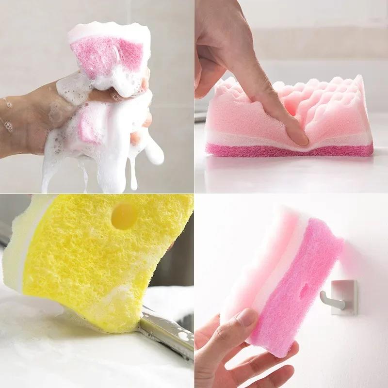 4/8Pcs Dishwashing Sponge Wood Pulp Cotton Color Magic Cleaning Sponge Remove Rust Pot Brushes Kitchen Washing Tool
