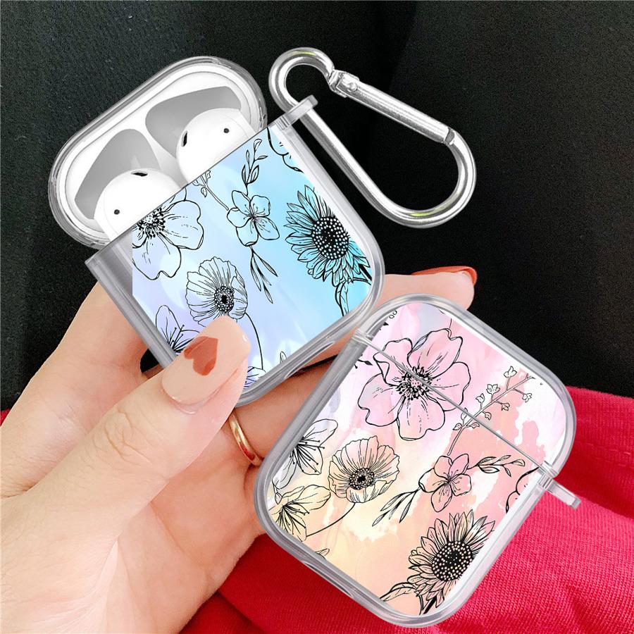 Clear Earphone Cases Cover Case For Airpods 3 Pro2 1 4 Pro 2 Pro3 Line Art Flower
