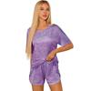 Pigiama da Donna a Maniche Corte Strisciato Stampato Due Pezzi Loungewear Scollo Pajamas Set Pantaloncini Spaccati Morbido Biancheria da Notte