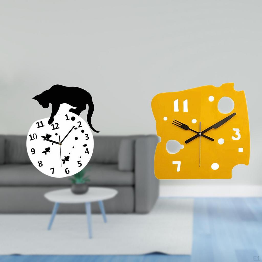 Silent Hanging Cat Wall Clock Quiet Movement for Living Room Dining School Nordic Minimalist