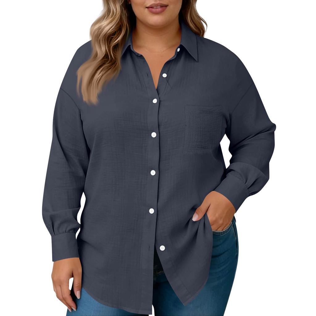 Damesmode Casual Kleur Knoopsluiting Lange Mouwen Shirt Top