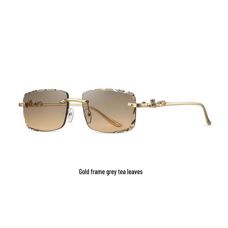 Leopard Head Rimless Sunglasses: Women's & Men's Small Square Frame