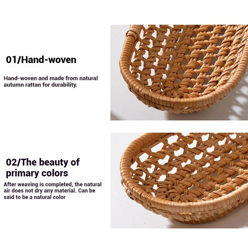 Natural Rattan Tray Wicker Bread Basket Handmade Storage Baskets for Fruit Dessert Display Decorative Serving Tray Home Decor