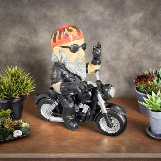 Motorcycle Dwarf Statue Resin Motorcycle Riding Gnome Decoration Indoor Outdoor Gnome Figurine for Yard Garden Room Tabletop Shelf