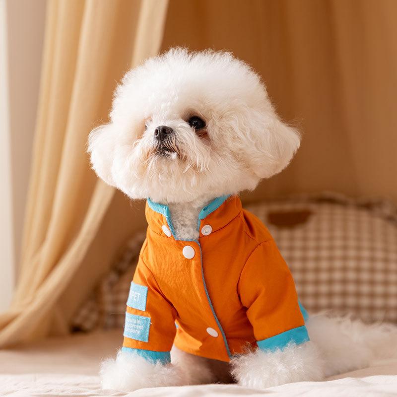 Color Block Outdoor Dog Jacket Warm Padded Coat For Small Breed Dogs Winter Windproof Pet Apparel Cozy Fleece Lined Puppy Clothing