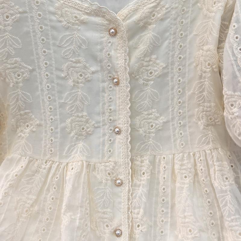 Elegancka Moda Damska Koronkowa Koszula Nowy Kwadratowy Kołnierzyk Luźny Haft Długi Rękaw Bluzka Panie Plus Size Wiosna Jesień Szydełkowa Casualowe Topy