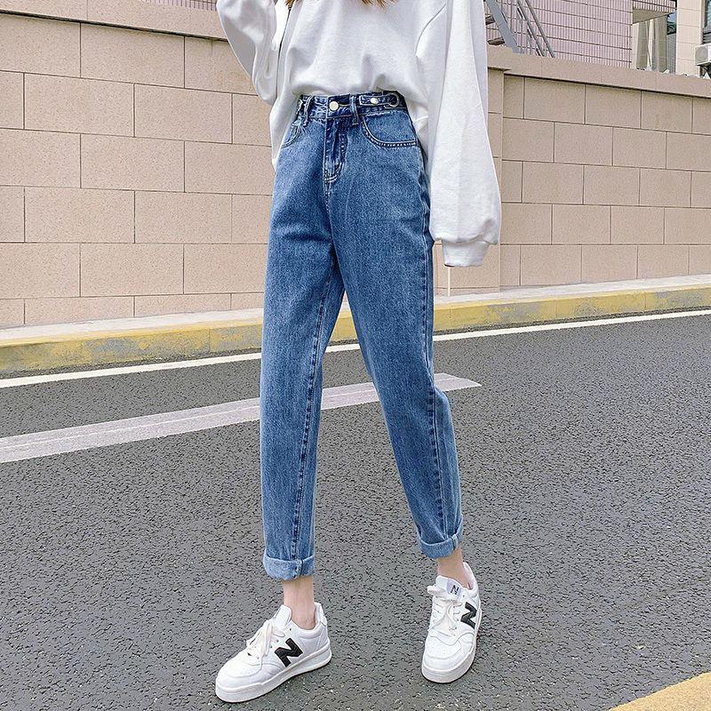 Women s Adjustable Waist High-Waist Retro Straight Loose Wide-Leg Cropped Dad Jeans Medium