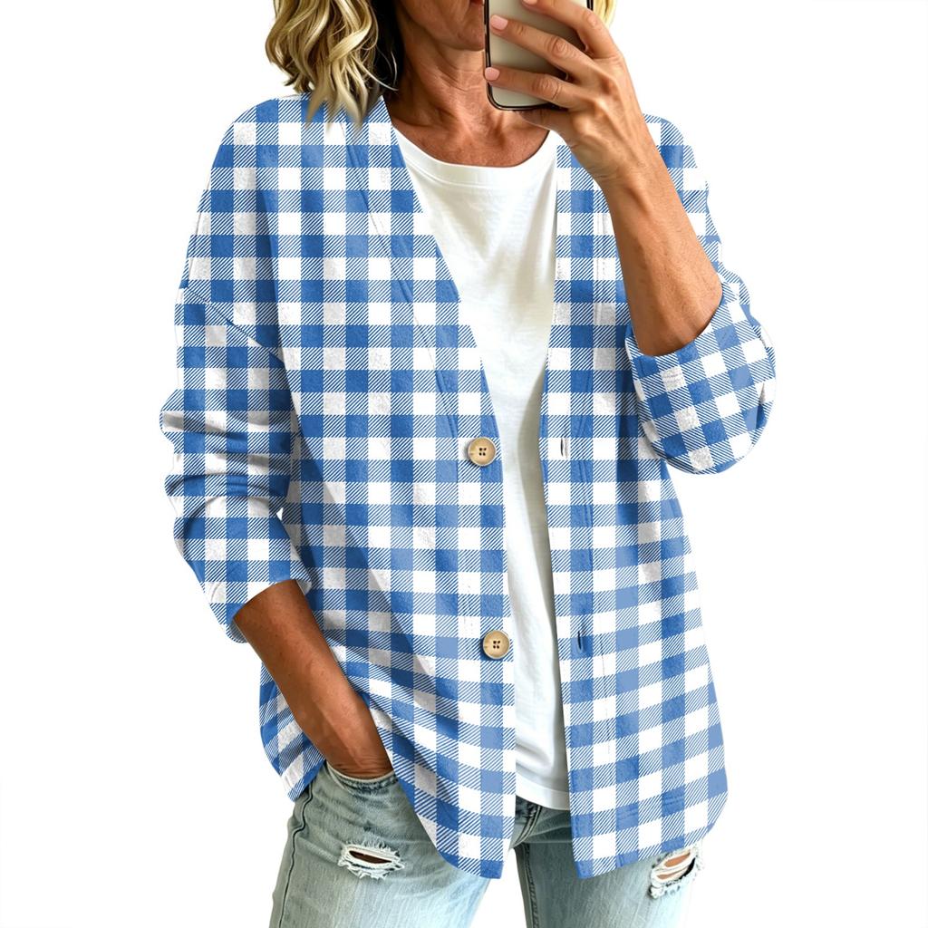 Women's Casual Button Front Plaid Print Jacket for Everyday Wear