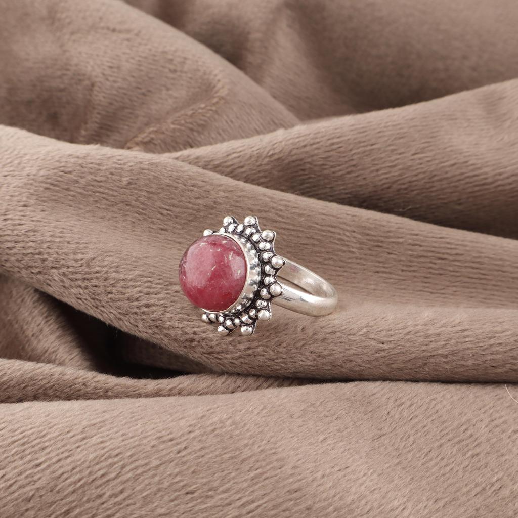 Schmuck aus schwarzem Rhodonit-Edelstein, 925er Sterlingsilberring, handgefertigter wunderschöner silberner Boho-Ring als Hochzeitsgeschenk