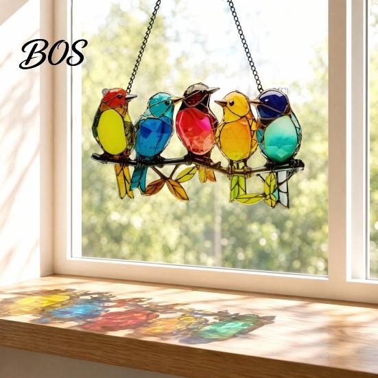 2D Acryl Hängende Dekoration Bunte Vögel Sonnenfänger, Dekoration, Buntglas Flacher Fänger Stil Niedlicher Sonnenfänger für Fenster Wand Eingang