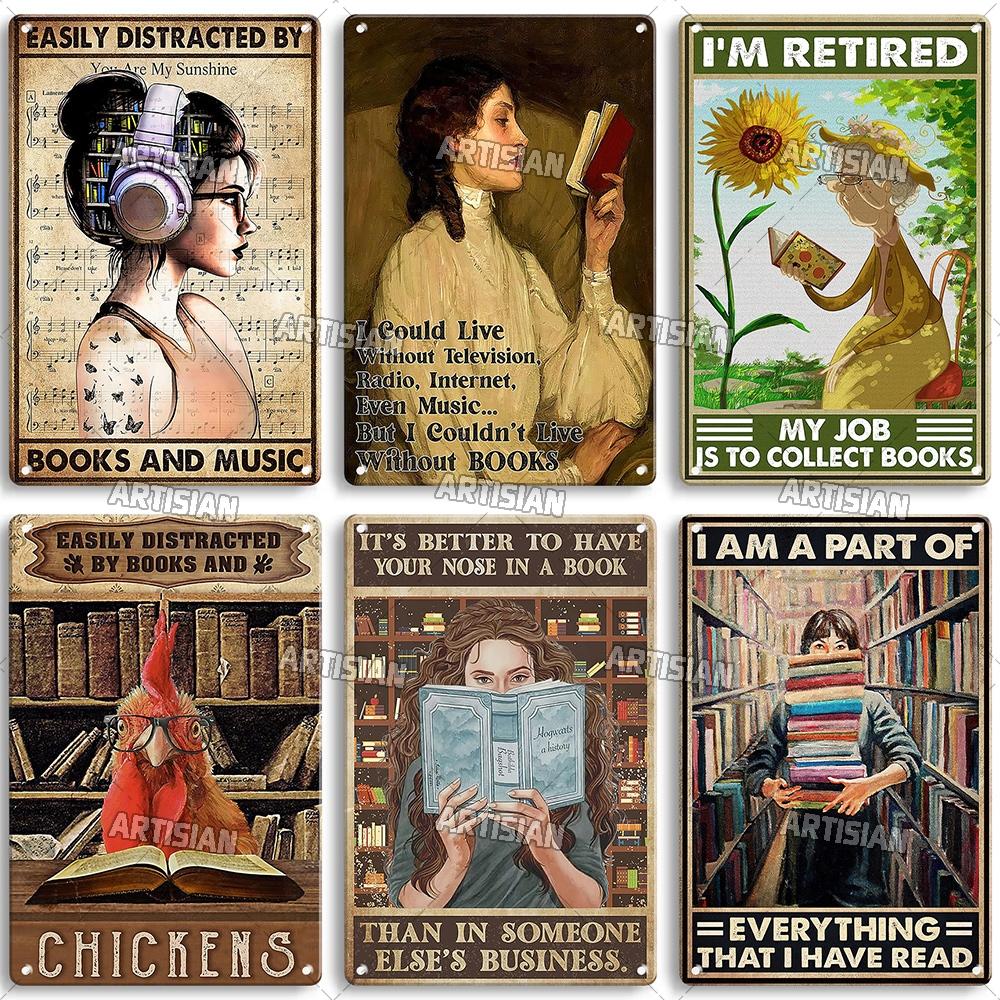 Artisian Girl Loves Books Metal Sign Reading Tin Poster Read Book Decorative Plate Wall Decor Garage Bar Pub Club Hotel Kitchen