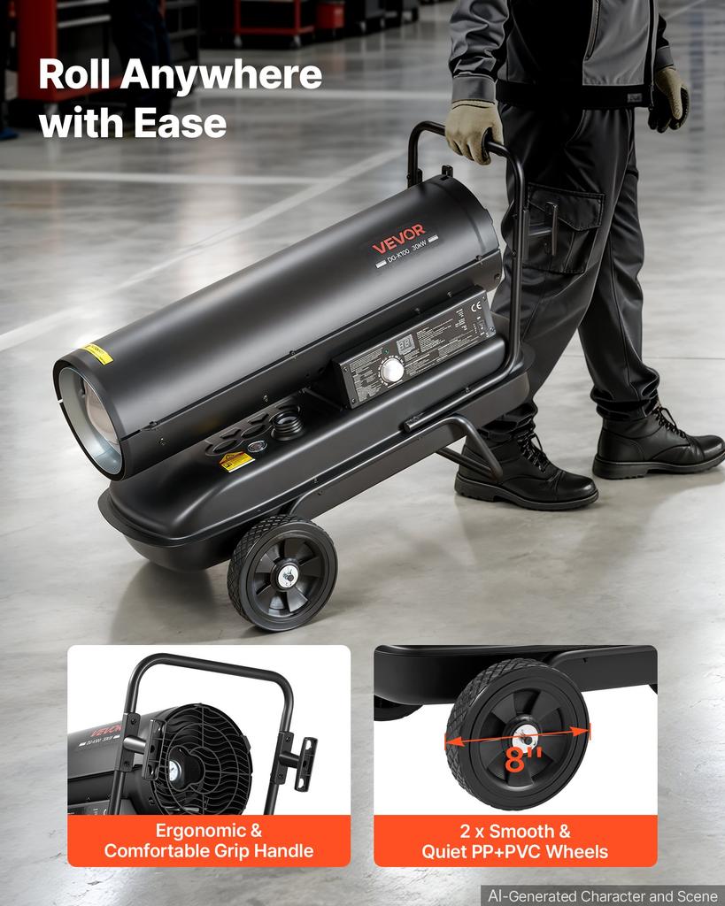 VEVOR Forced Air Kerosene Heater, 30kW Portable Diesel Torpedo Space Heater, for Garage, Warehouse, Workshop, Job Site, Construction