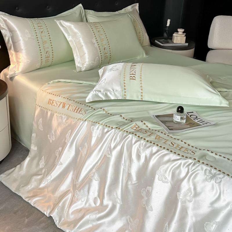 Sleepy Grace Ice Silk Embroidered Splicing Jacquard Water Washed Tencel Summer Quilt Set of Four