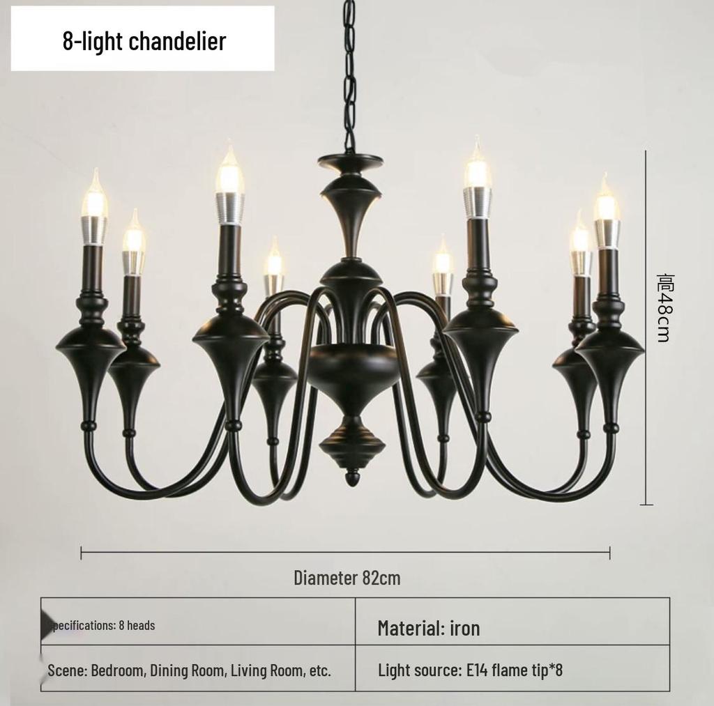 French Retro Mid-Century Black Chandeliers for Bedroom, Living Room, or Restaurant