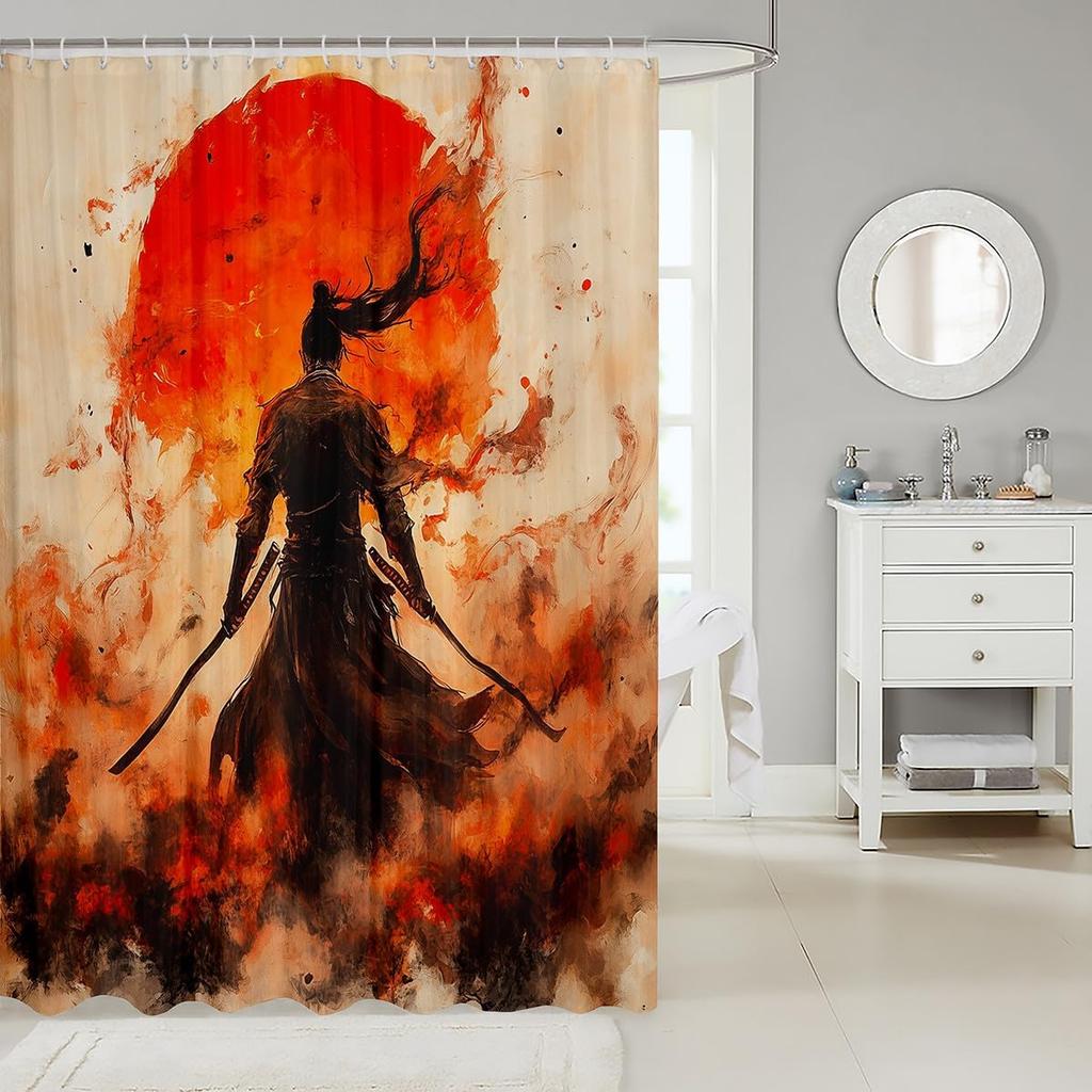 Boys Girls Japan Style Shower Curtain Japanese Geisha Bath Curtain Cherry Blossoms Bathroom Accessories Kids Teens