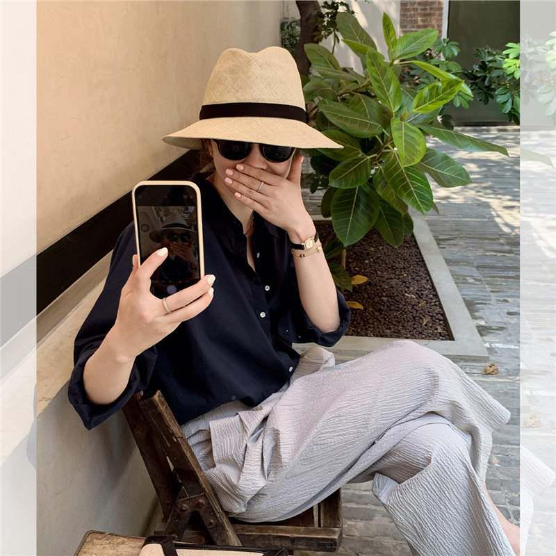 Libelin Sisiy 2025 Women s All-Cotton Versatile Loose Fit Long Sleeve White Lapel Shirt S Rice