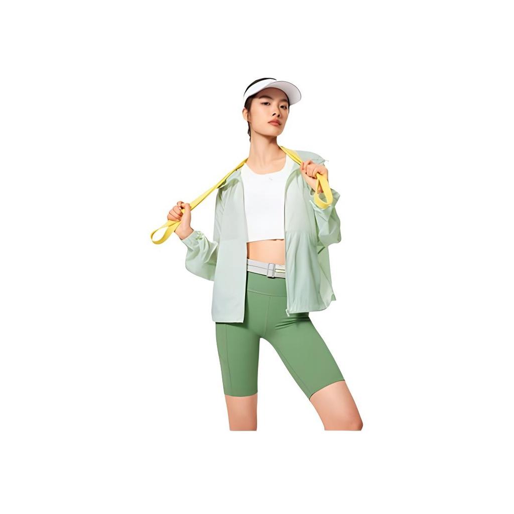 Li Ning Solid Color High Elastic Support Tight Fitness Shorts Women Shorts Stone-Green AUSU028-1