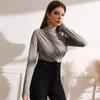 Blusas de otoño para mujer, de manga larga, elásticas, de color puro, para salir, fruncidas, elegantes, suaves y ajustadas, para mujer