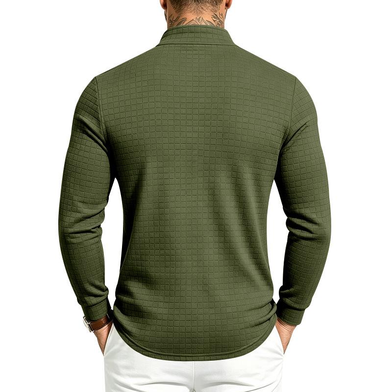 Men Solid Waffle Textured Half Zip Sweatshirt Stand Collar Long Sleeve Casual Knit Pullover Tops