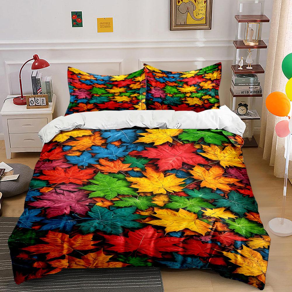 Colorful Maple Leaf Pattern. Bedding Sets Duvet Cover Sets Duvet Covers Pillowcases(1 * Duvet Cover 2 * Pillowcases Without Duvet Insert)