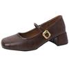 French Retro Mary Jane Shoes Women's Spring 2025 New Shallow Mouth Square Head Thick Middle Heel with Skirt Shallow Mouth Single Shoes