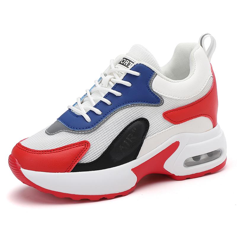 Women's Wedge Heel Platform Sneakers Platform Air Cushion Casual Inner Heightening Mesh Breathable White Sports Walking Shoes