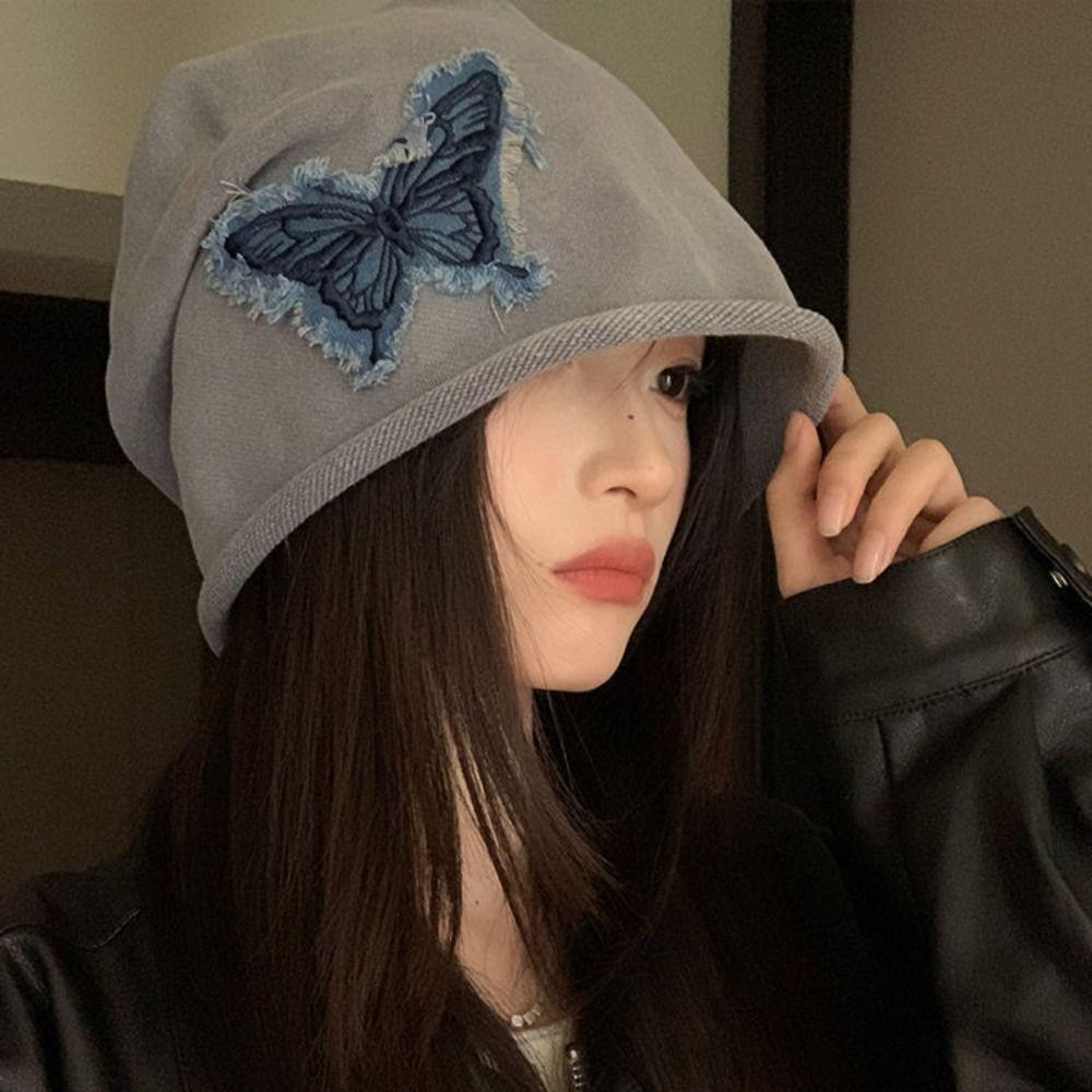 Patch Butterfly Beanies College Style Pullover Hat Soft Retro Skullies  Outdoor