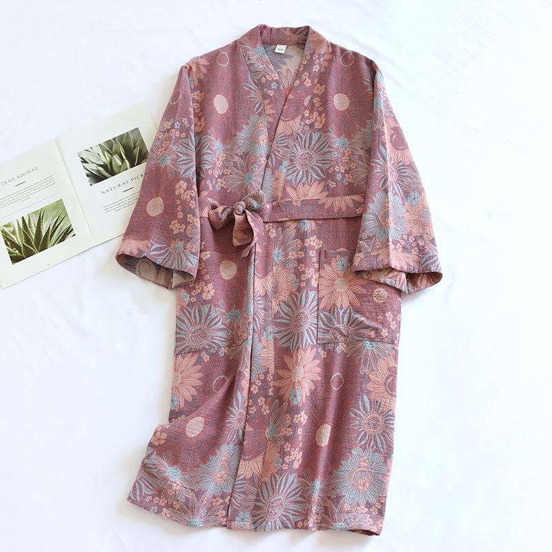 Accappatoio stile Kimono in Cotone per Coppia e Pigiama a Doppio Strato in Garza da Donna
