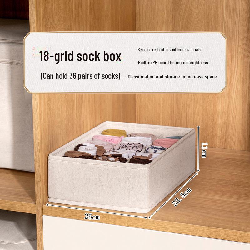 

Коробка для хранения бюстгальтеров, нижнего белья, трусиков и носков из хлопка и льна Tianshan, пригодная для стирки Socks Box, 18 Grids