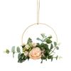 Cilected Wooden Hoop Floral Wreath - Eucalyptus & Artificial Roses, Wall Hanging Decoration for Wedding Backdrops