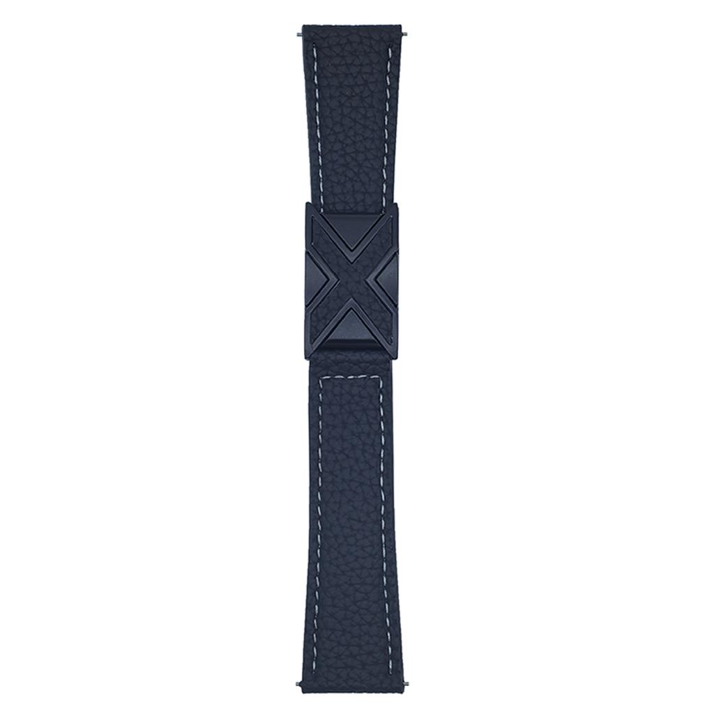 For Samsung Galaxy Watch7 44mm/40mm Watch Band 20mm Magnetic X-Buckle Litchi Texture Leather Strap