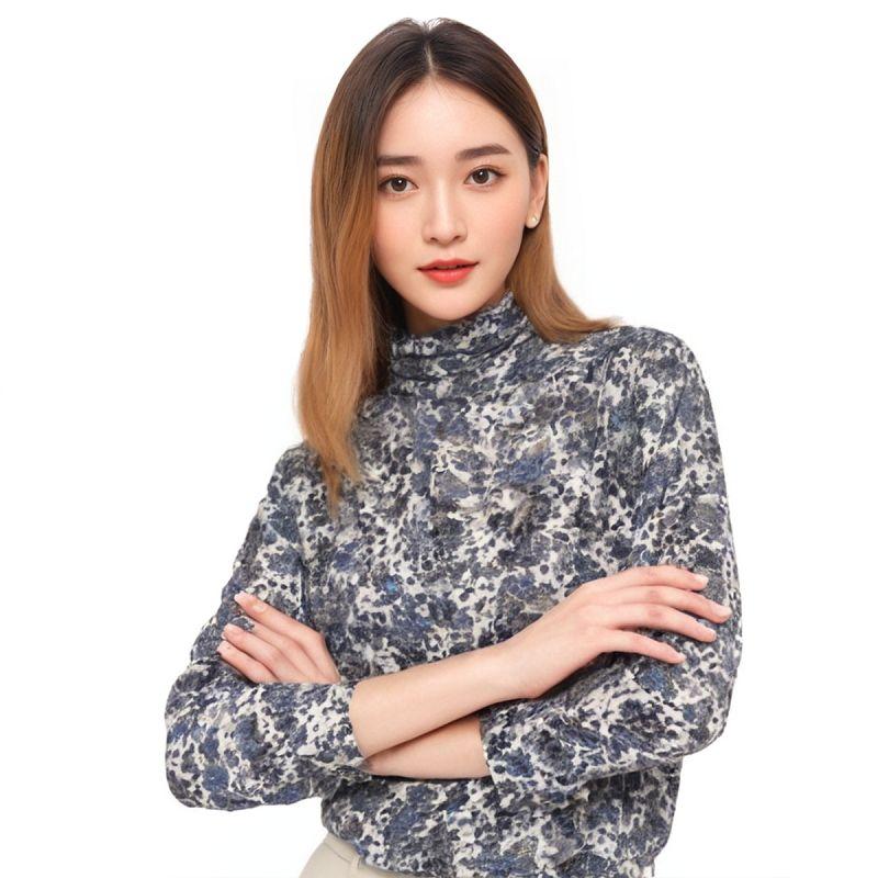 

Cotton Elastic Turtleneck 24 Spring Chubby Girl Outer and Inner Wear T-shirt Blue leopard print M