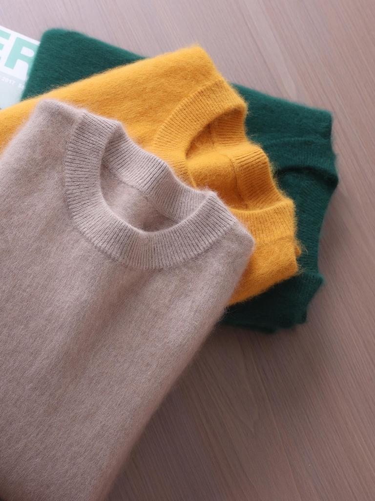 Maglione da donna taglie forti con scollo rotondo in visone e cashmere