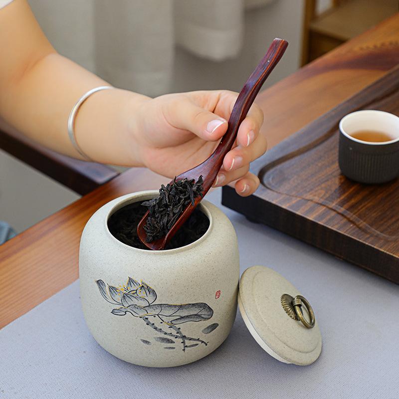Light Luxury Coarse Pottery Tea Tank Storage Tank Ceramic Large Japanese Moisture-proof Sealed Tank Household Black Tea Green Tea Pu'er Tea Tank