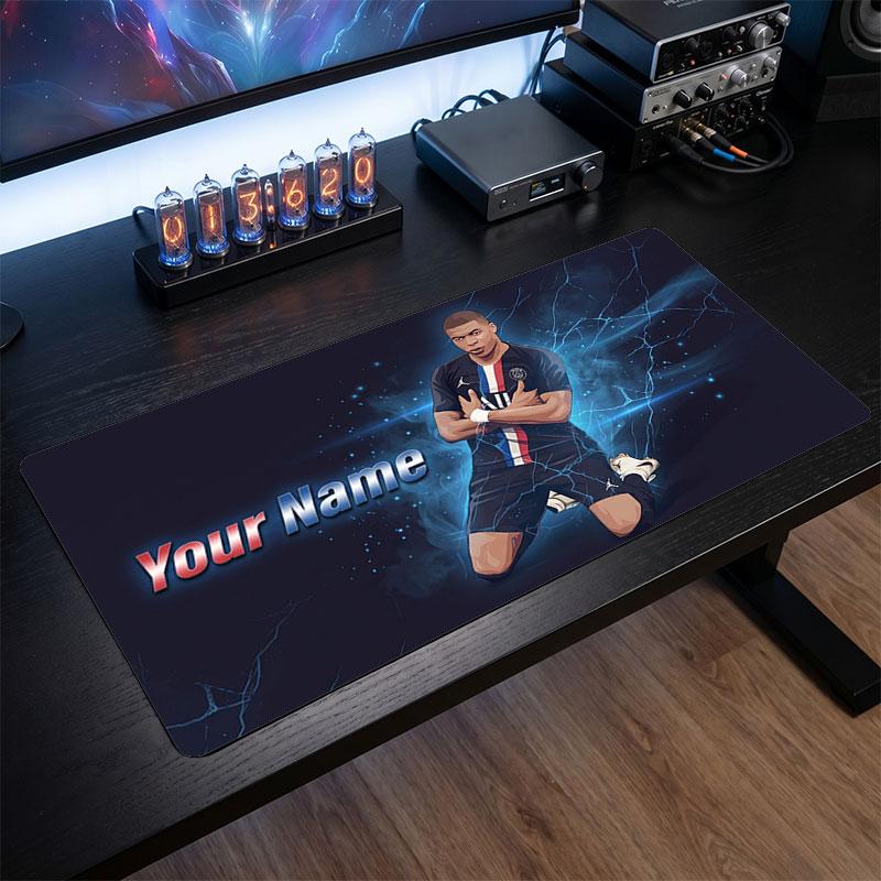Tappetino per Mouse Grande Personalizzato Kylian Mbappe, Stampa Testo Nome Personalizzato, Tappetino da Scrivania Antiscivolo con Logo Calcio, Regalo per Gamer